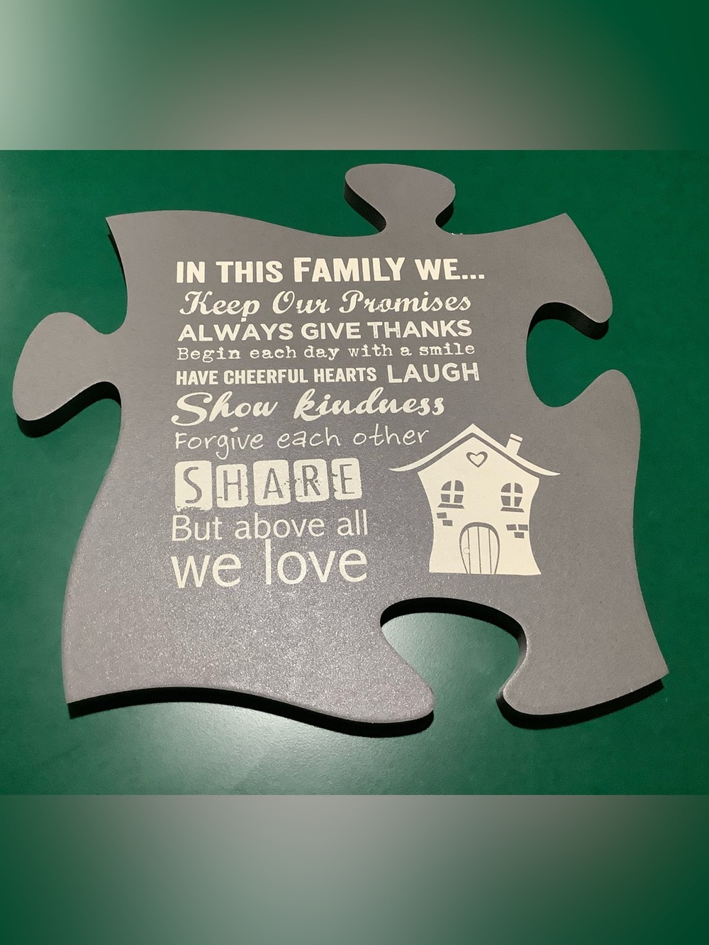 Family Rules Puzzle Wall Art - Brown with White Lettering